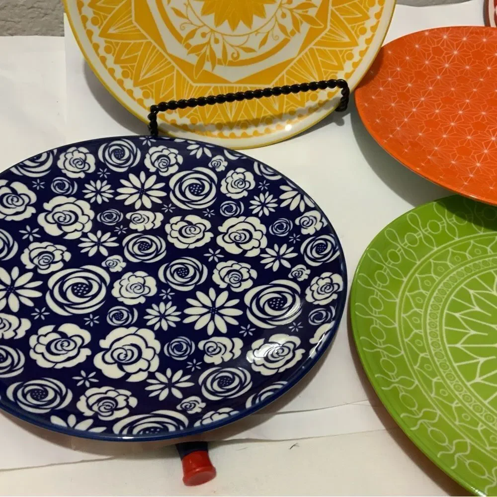 Annovero Salad Plates - Modern Boho Dish Set of 5 Porcelain Stoneware Dinnerware
